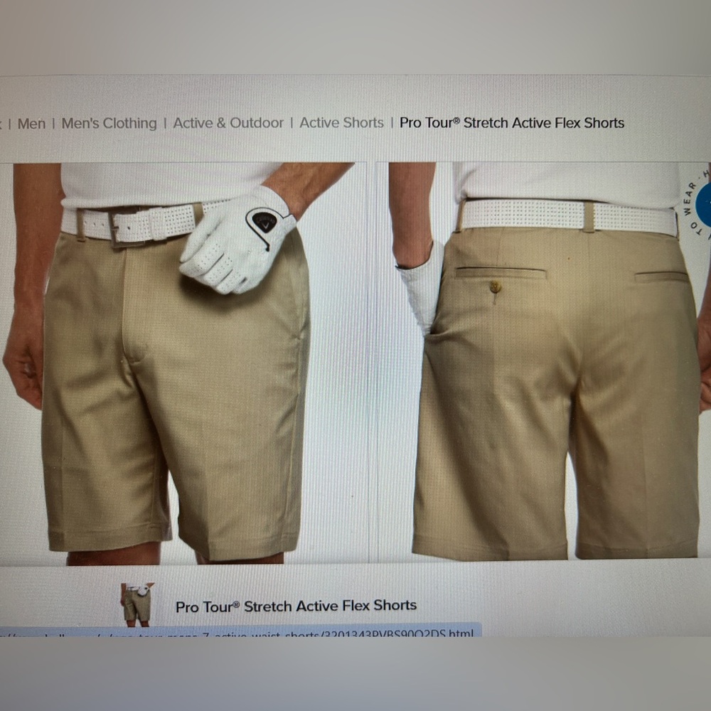 Pro Tour Belk Stretch Active Flex Shorts Flat Front Golf Beige Tan Khaki Size 42